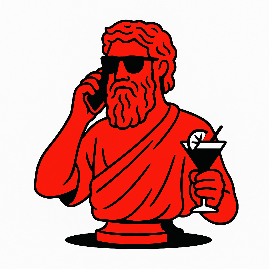 Sage philosophe au téléphone avec cocktail - Contact
